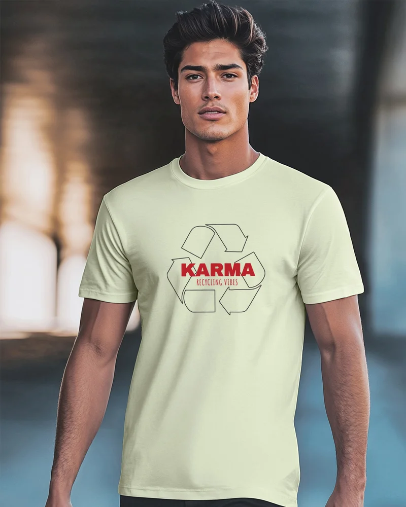 bewakoof Men's Fog Green Karma Graphic Printed T-shirt
